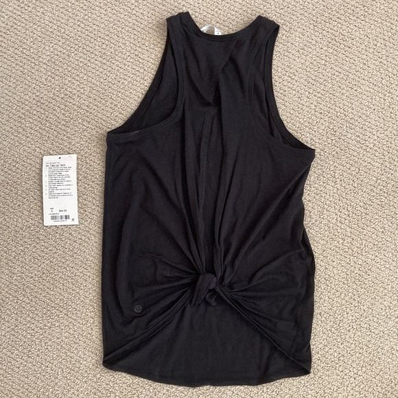 Lululemon All Tied Up Tank Black Size 4 Like New Pima Cotton Open Back Runs Big - Picture 7 of 9